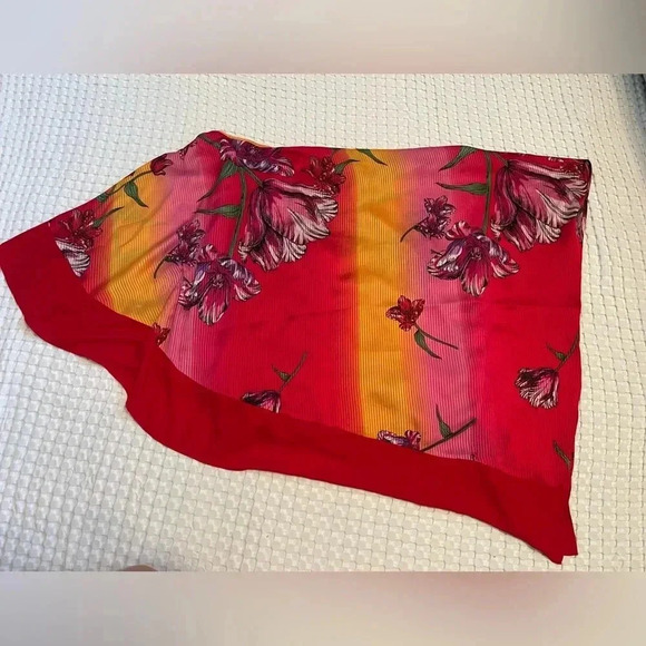 Asymmetric Poncho Blouse| Red Multi Color| Medium - Picture 3 of 9
